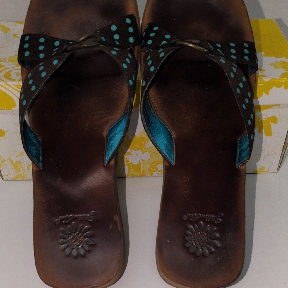 Yellow Box Black and Teal Polka Dot Sandals - Picture 6 of 14